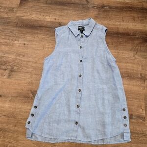 Jones New York Light Blue 100% Linen Sleeveless Shirt Large